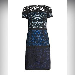 NWT Shani Black Lace & Blue Ombré Sheath, Size 12